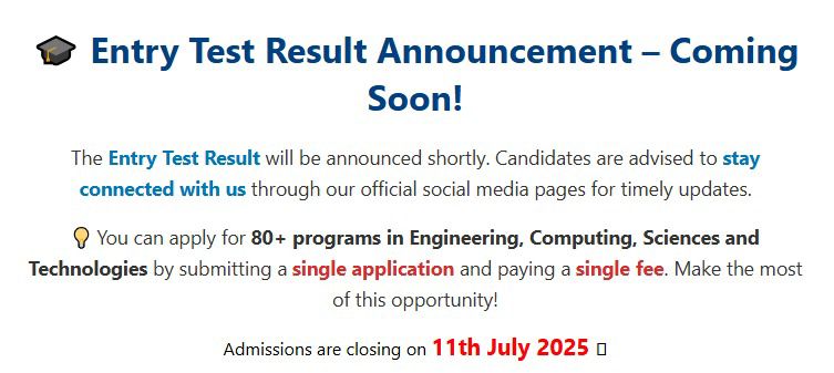 UET Lahore Announces ECAT Phase-II Results, Admission Process Now Open